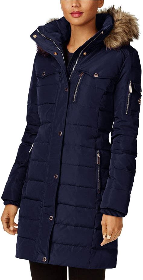 michael michael kors faux-fur-trim puffer coat|michael kors navy puffer coat.